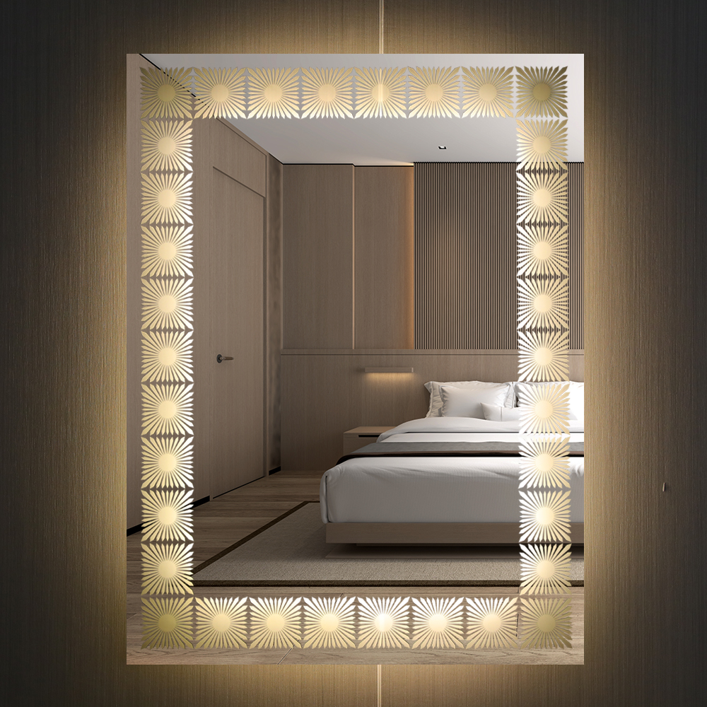 Customized Different Pattern Wall Mounted Led Light Bathroom Mirror Hotel Mirror