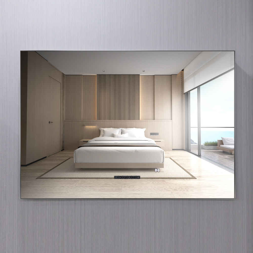 Customized Size Living Room Waterproof Led Clock Display Square Decorative Wall Bathroom Mirror With Frame
