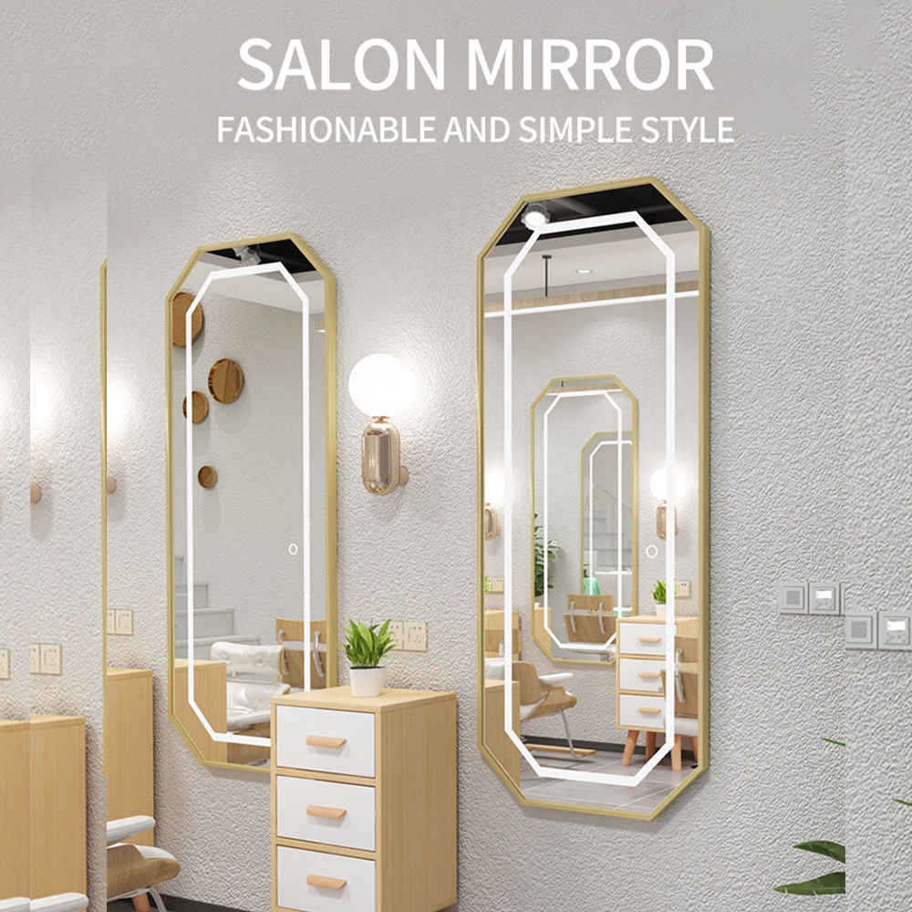 Hexagon Salon Equipment And Furniture Dresser Styling Barber Salon Mirror With Light 