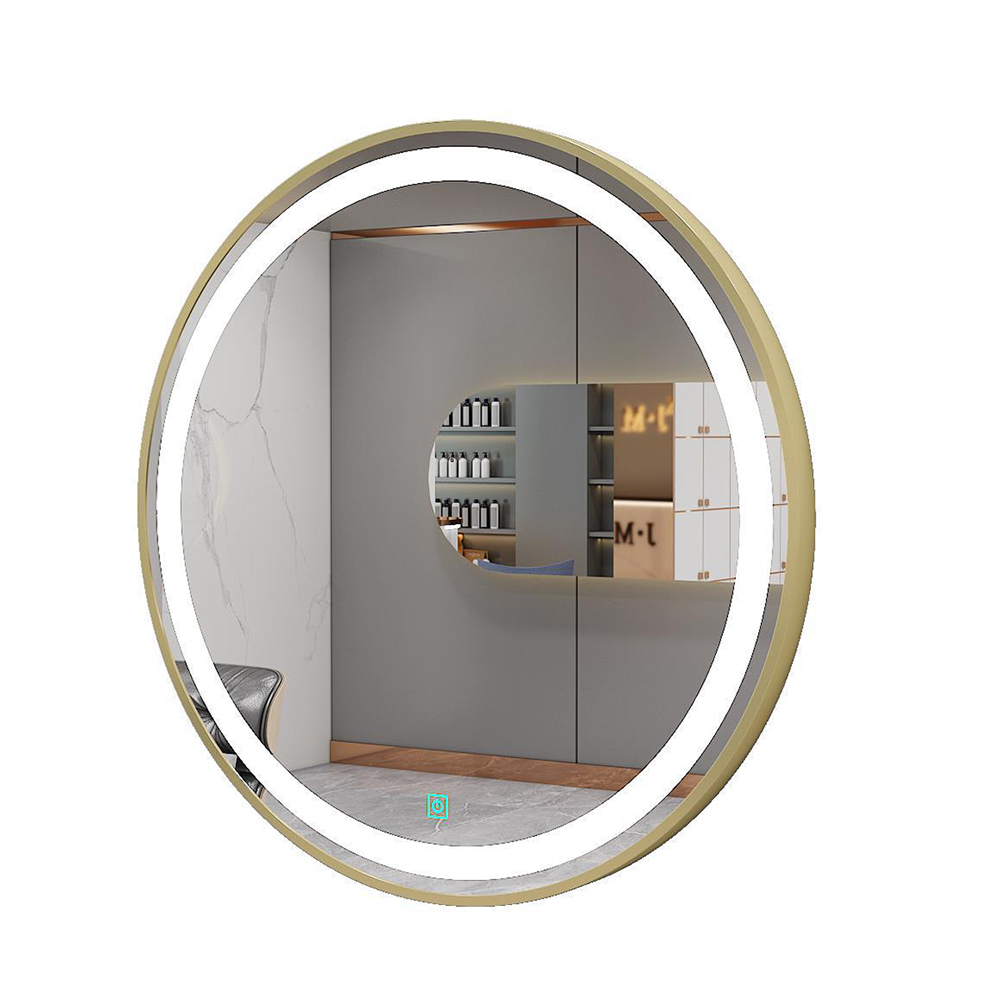 Jsl5825 High Quality Black Frame Round Mirror Bathroom Vanity Wall Mounted Led Bathroom Defogging Mirror With Aluminum Alloy