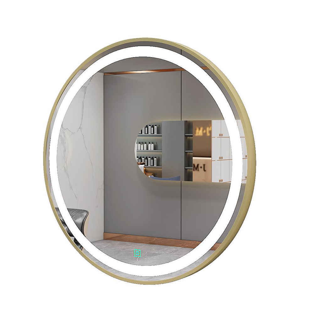Jsl5825 High Quality Black Frame Round Mirror Bathroom Vanity Wall Mounted Led Bathroom Defogging Mirror With Aluminum Alloy