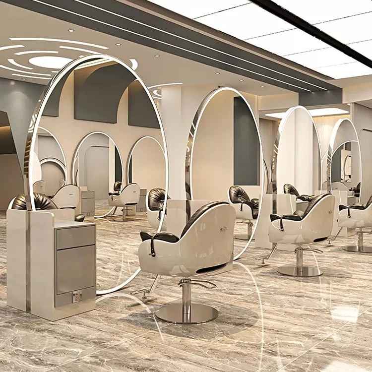 Beauty Hair Salon Furniture Equipment Mirror Station Styling Mirror Haridresser Salon LED Station Mirrors with LED Light