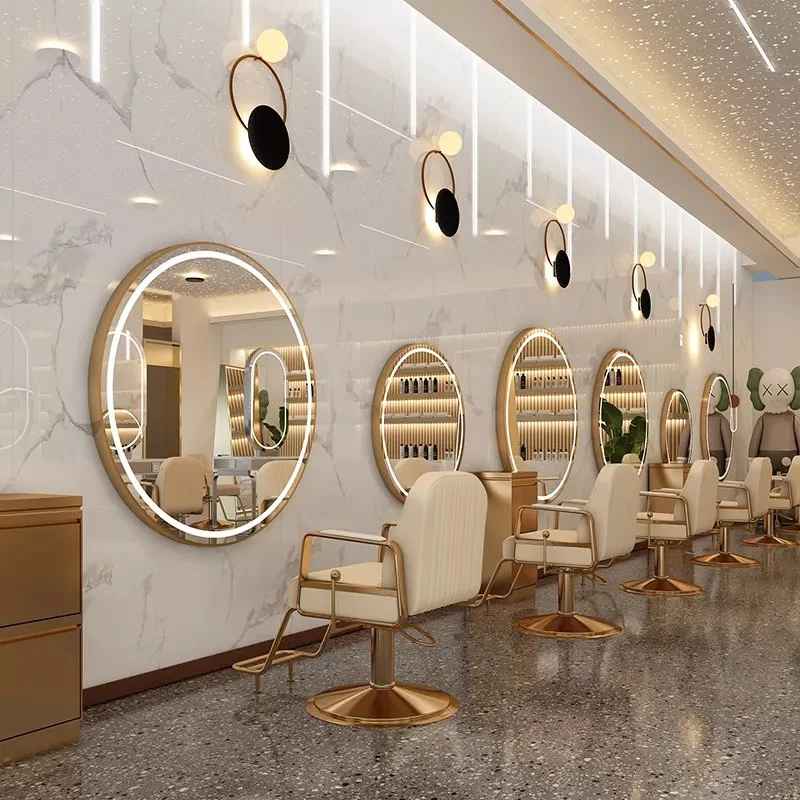 Hairdressing and Dresser Hair Salon Mirrors LED Lamp Salon Wall Mirror Professional Round Salon Mirror