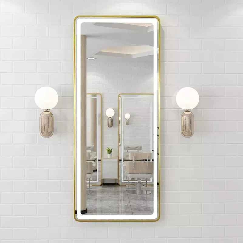 Custom Salon Tall Full Length Mirror with LED Light Wall Hanging Long Mirror for Bedroom Lighted Full Size Body Mirror