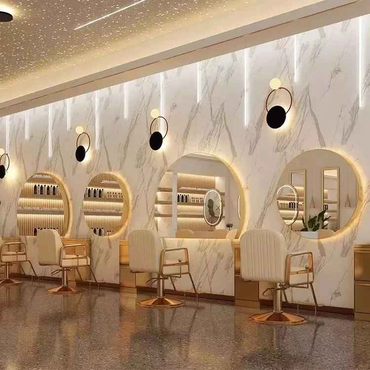 High Quality Large Full Length Gold Styling Barber Salon Furniture Wall Mounted Hairdressing Makeup LED Beauty Salon Mirror