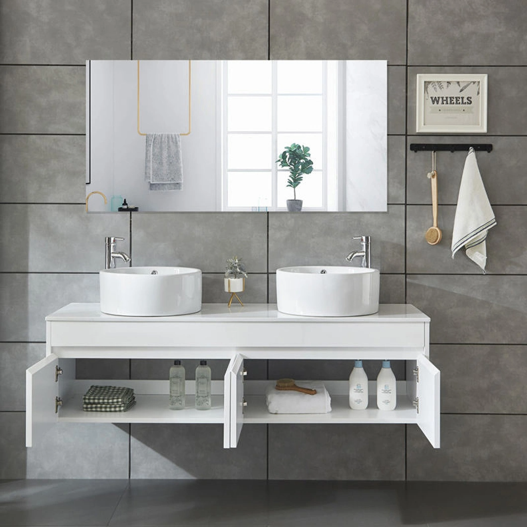 Modern Countertop Basin Ceramic Vanity Cabinet Double Sink Bathroom Vanity Wooden Bathroom Cabinet Set