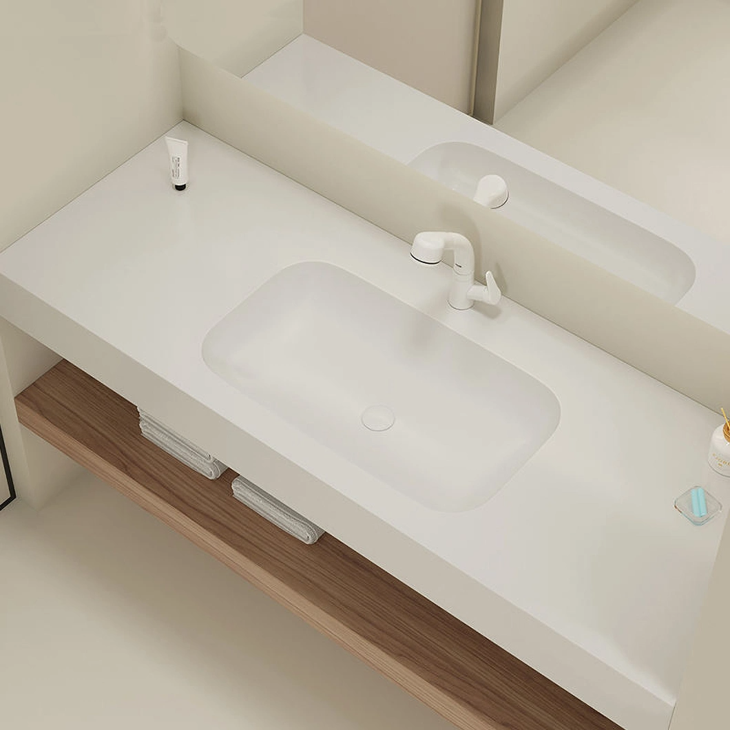 Modern Wooden Bathroom Marble Sink Vanity Bathroom Furniture Deluxe Bathroom Cabinet Set with Mirror Cabinet