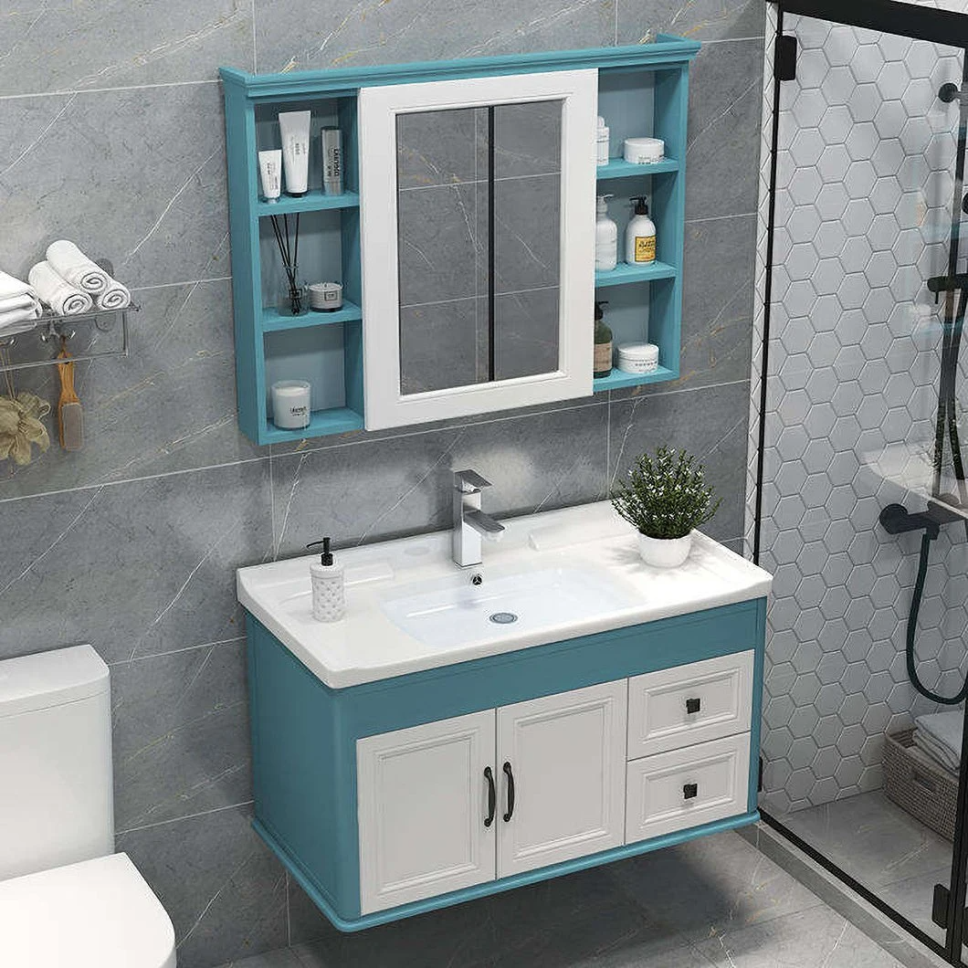 2021 Hot Waterproof China Vanity Cabinet Lavabo Wood Design Corner Wall Mirror Wash Basin Bathroom Cabinet Vanity Home Center