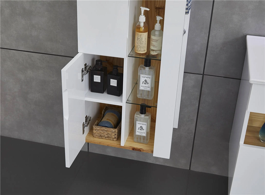 Modern High-End Custom Minimalistic Style Oak Gloss Top with Defogging Feature Mirror Cabinet Bathroom Vanity