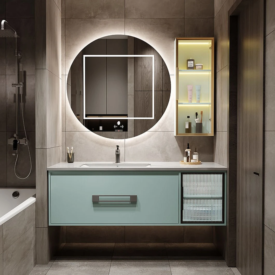 OEM Modern Light Luxury Slate One Wash Basin Minimalist Smart LED Mirror Bathroom Cabinet Combination for Sale