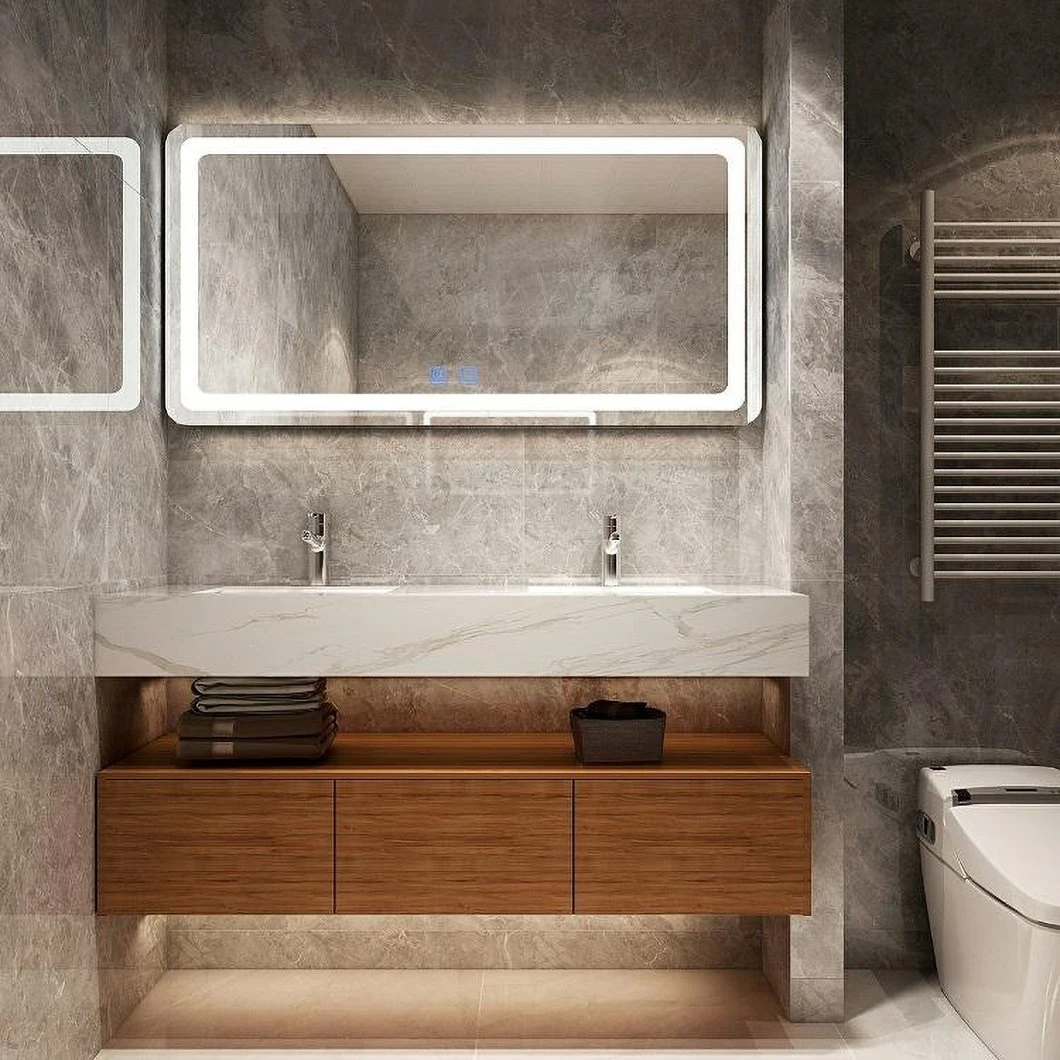 Pink High Gloss Long Slim Mirrored Painting Solid Wood Wc Unit Integrated Sink Built in Cupboard Bathroom Vanities Storage Cabinet