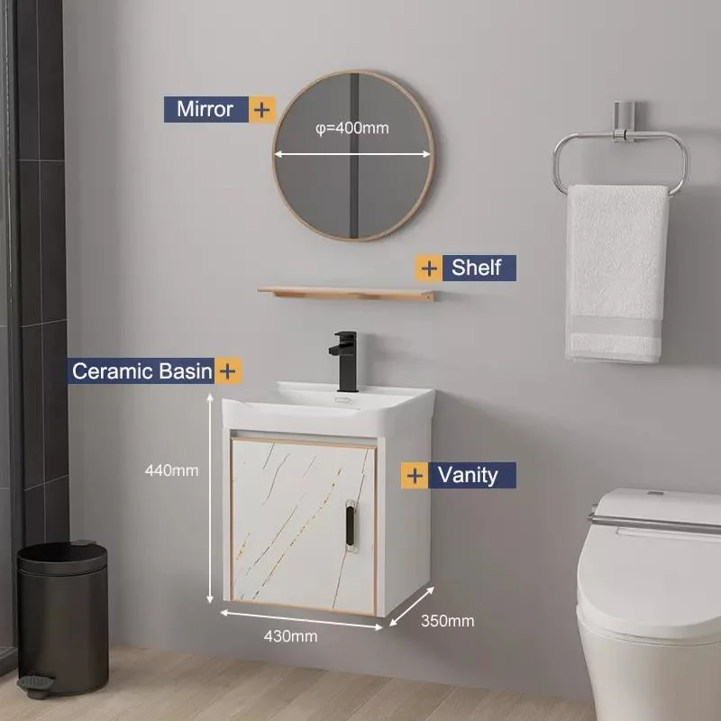 Waterproof Modern Mirror Wall Mounting Aluminum Cabinet Small Vanity Set Bathroom Vanities with Sink