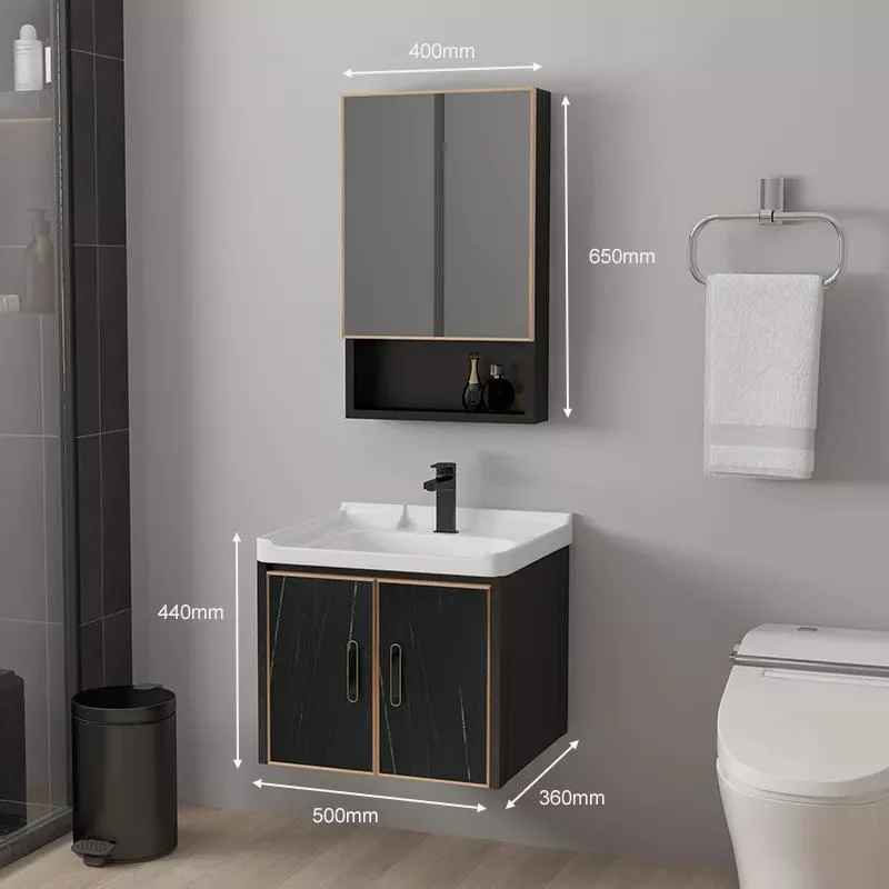 Waterproof Modern Mirror Wall Mounting Aluminum Cabinet Small Vanity Set Bathroom Vanities with Sink