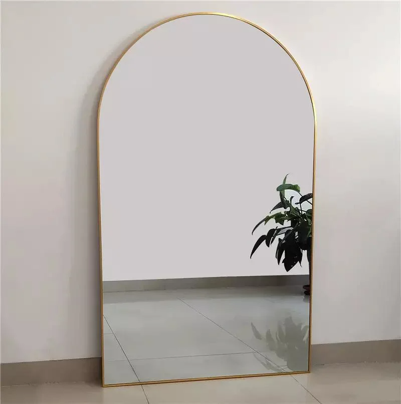 Custom Wholesale Large Big Arch Metal Framed Gold Full Length Body Long Dressing Standing Floor Wall Mirror