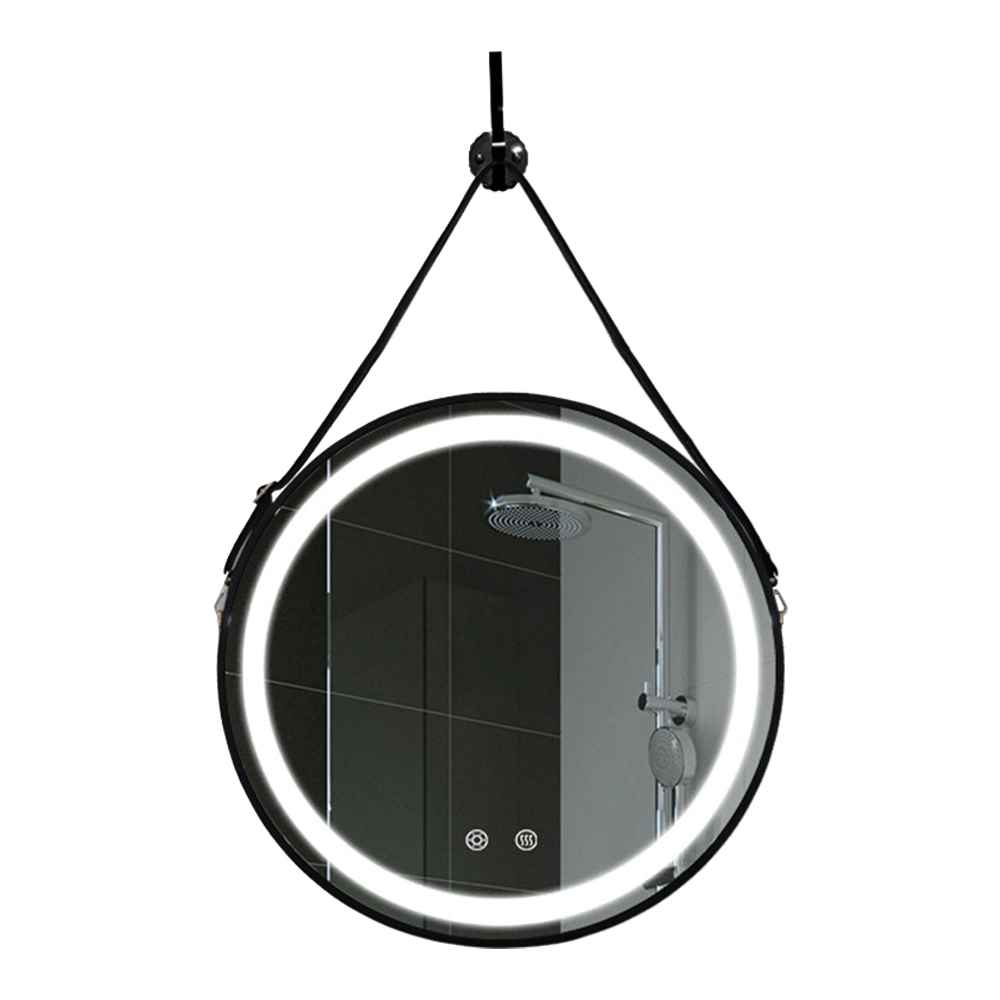 Vanity Round LED Leather Belt Mirror Hanging LED Smart Mirror Wall Mirror Home Decoration Bluetooth Makeup Mirror Bathroom Accessories Salon Furniture