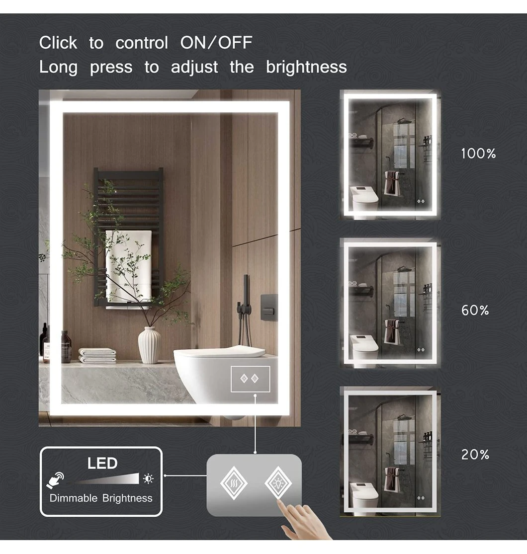 Bathroom LED Vanity Smart Mirror with Lights, Dimmable, Anti-Fog, Makeup Wall Mounted Modern Lighted