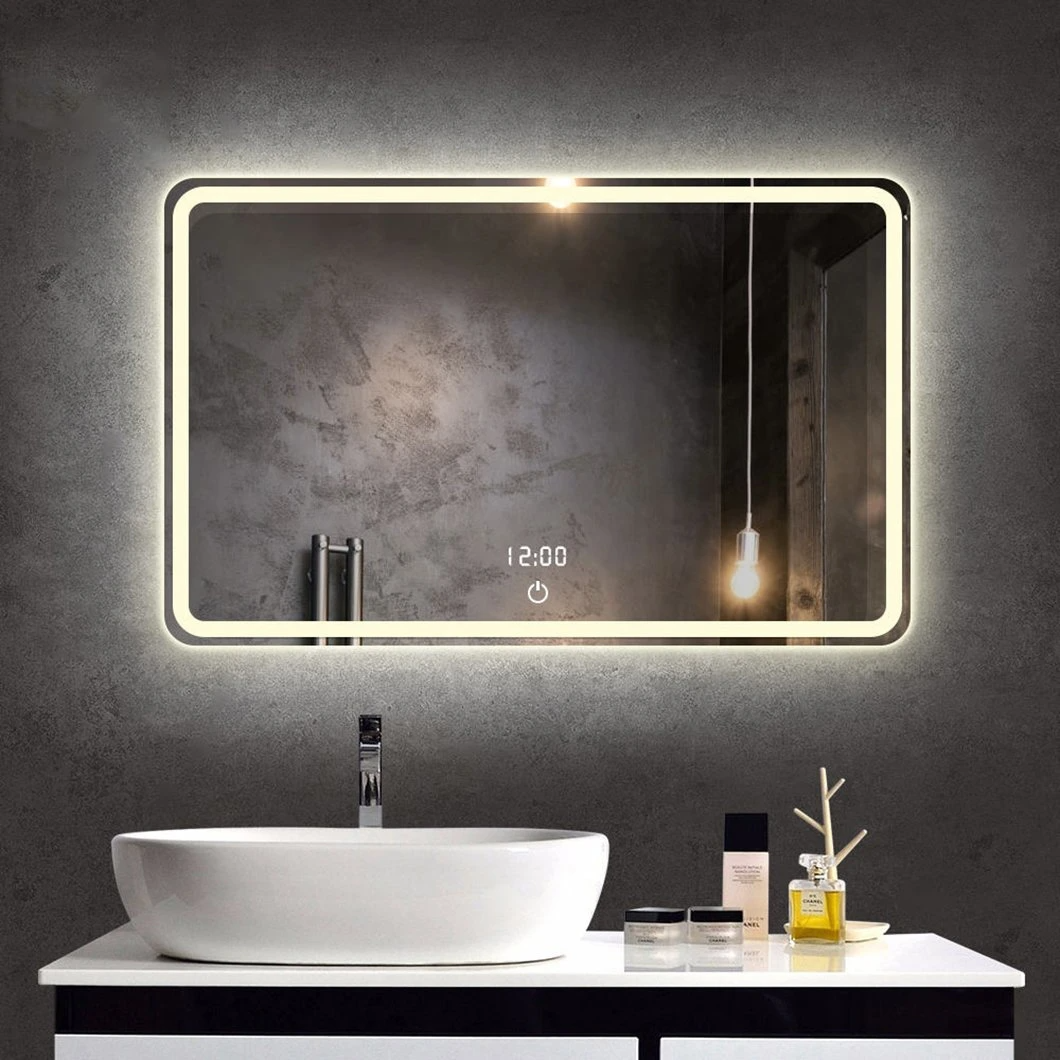 LED Light Bathroom Smart Mirror with Electronic Anti-Fog, Smart Touch Function, Time Display