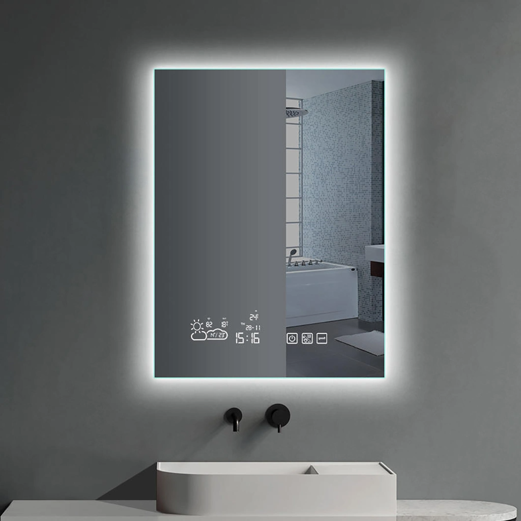Rectangle Bathroom Backlit LED Smart Mirror with Temperature/Digital Clock/Calendar Display