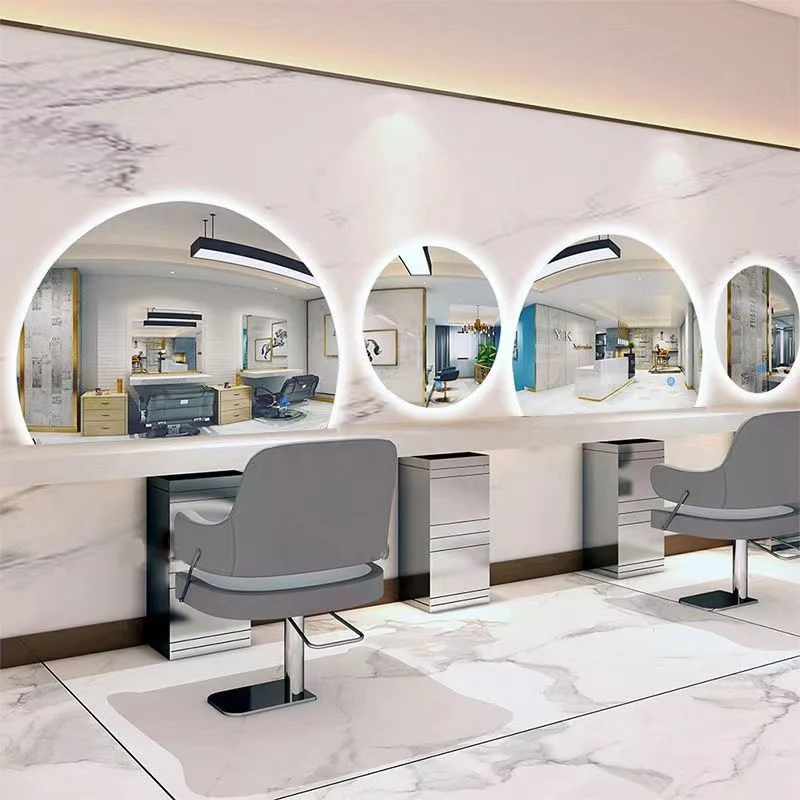 Hairdressing Mirror Salon Round Barbershop Mirror Table Hair Salon Special European Glass Salon Furniture