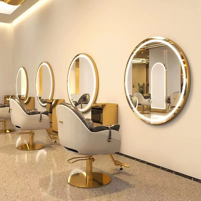 Hairdressing Mirror Salon Round Barbershop Mirror Table Hair Salon Special European Glass Salon Furniture