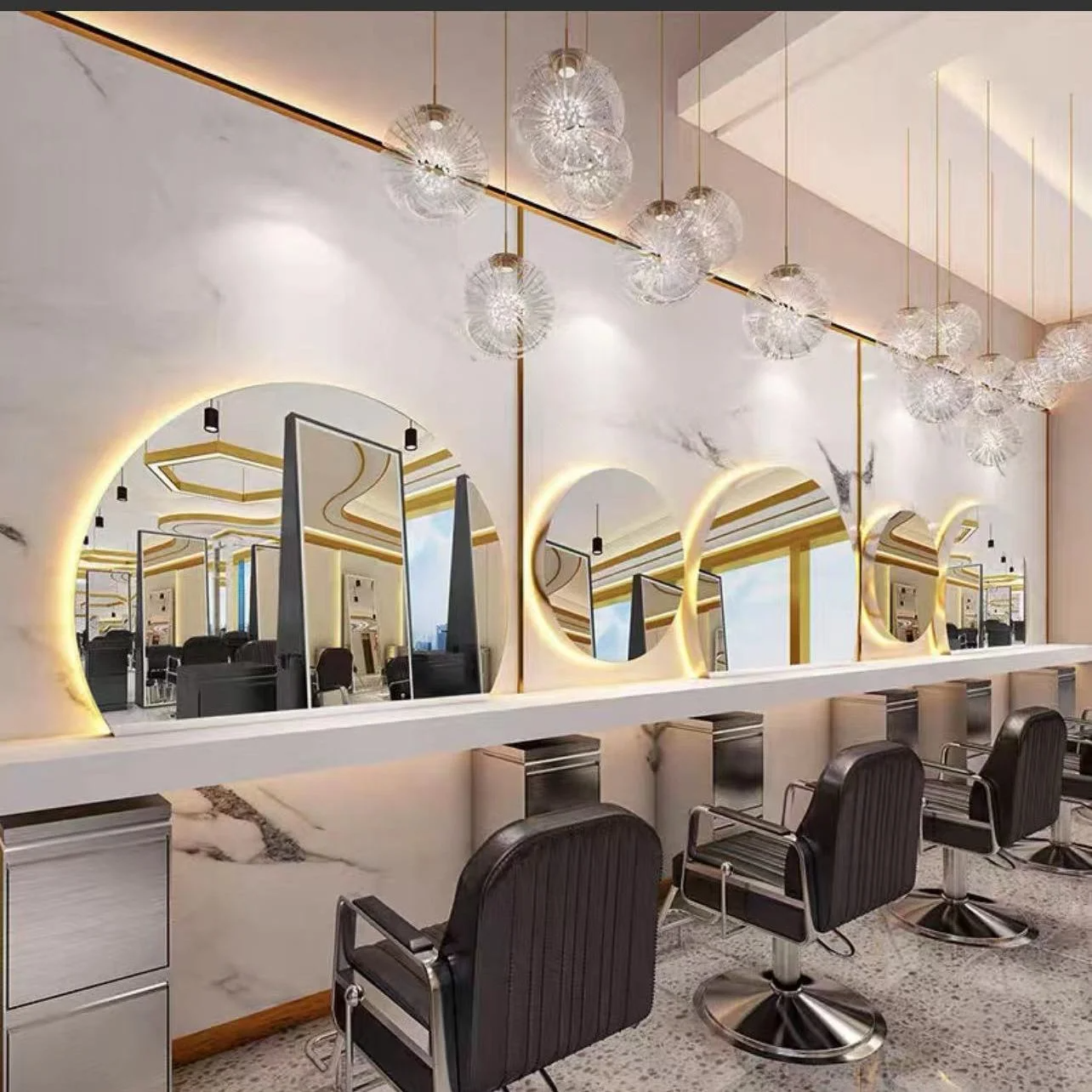 Hairdressing Mirror Salon Round Barbershop Mirror Table Hair Salon Special European Glass Salon Furniture