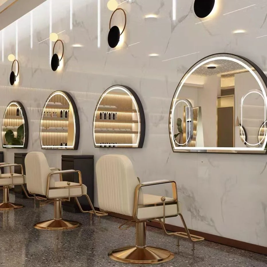Hairdressing Mirror Salon Round Barbershop Mirror Table Hair Salon Special European Glass Salon Furniture