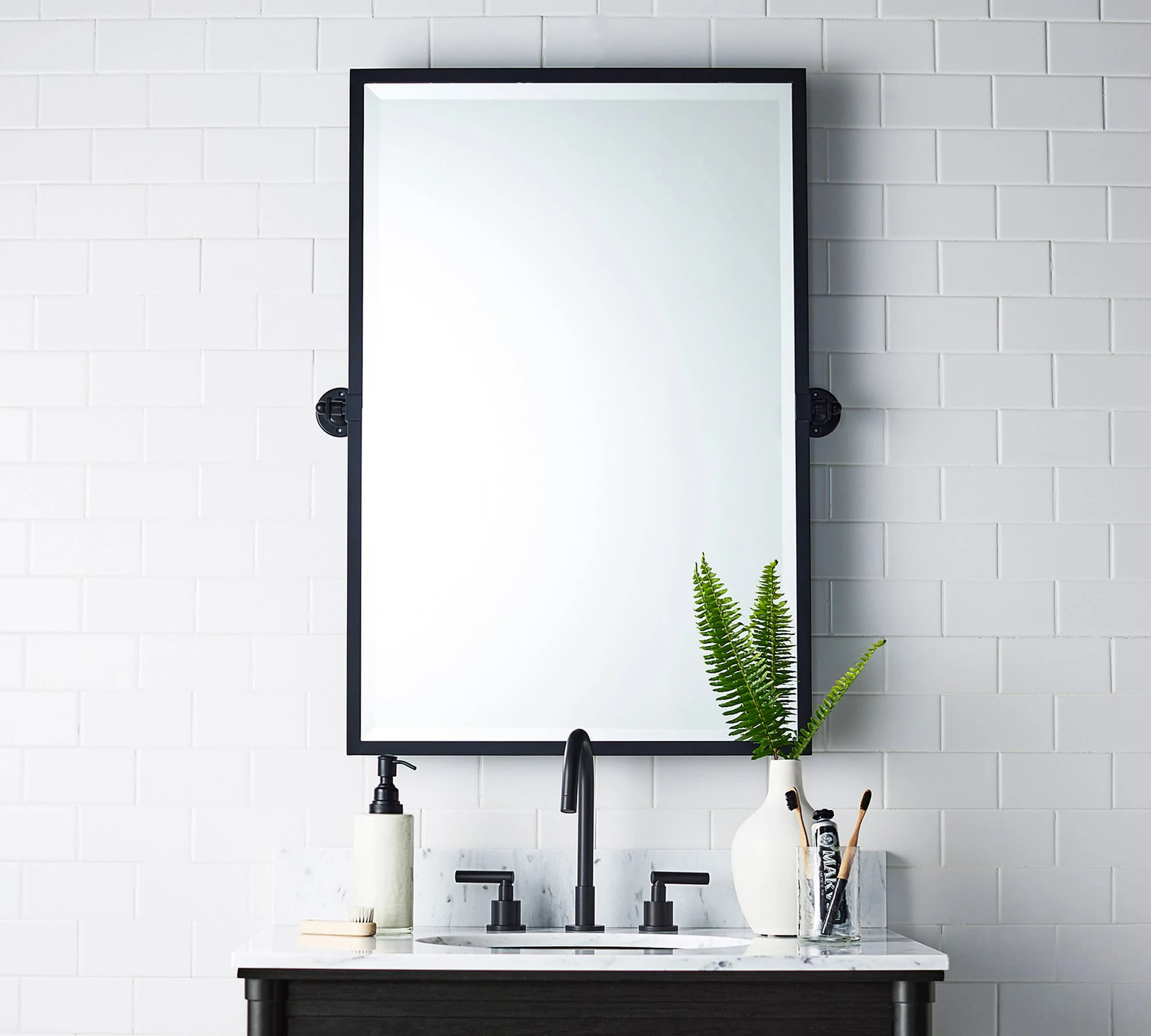 Classical Rounded Rectangle Big Black Metal Framed Bathroom Vanity Mirror for Wall