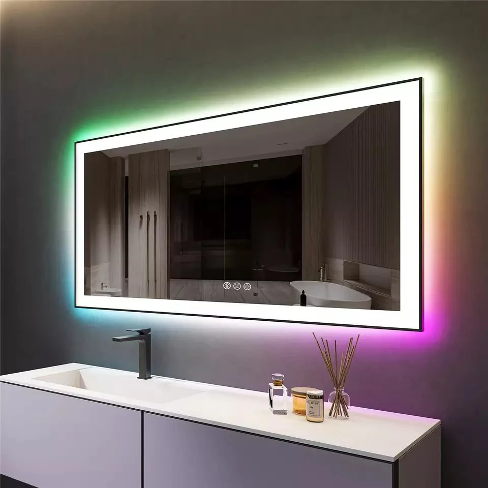 Customized Wall Mounted Glass Magic Mirror Touch Screen Dimmer Bath Lights Smart LED Bathroom Mirror