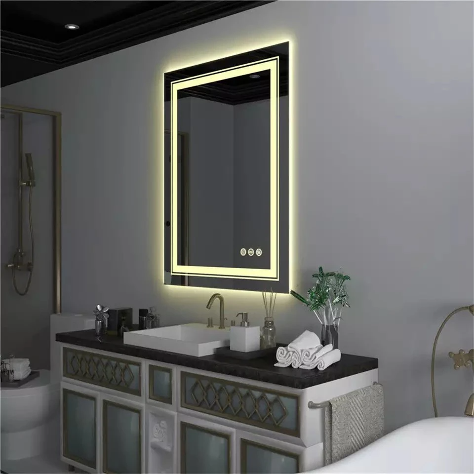 Frameless Smart LED Illuminated Bathroom Makeup Mirror Wall-Mounted Bath Mirror with Double Light