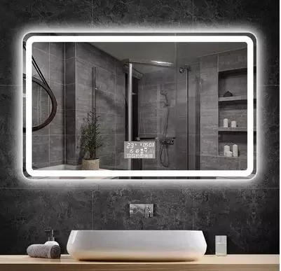 With Light Makeup High Clear Fog LED Touch Screen Smart Display Washstand Anti-Fog Bathroom Mirror