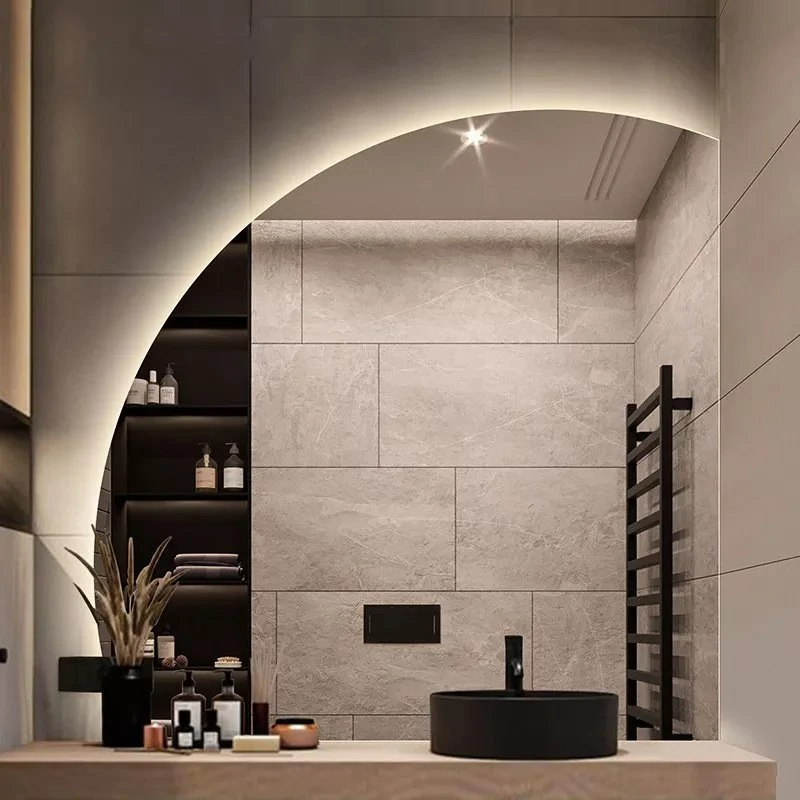 Modern Bathroom Vanities Large Wall Mounted Home Furniture Bedroom Back Light Smart Makeup Half Moon Salon RGB LED Mirror